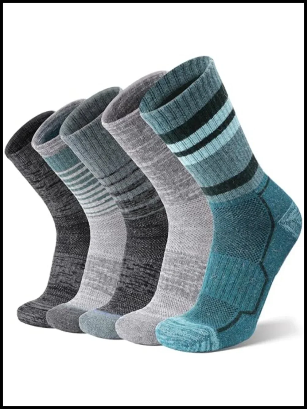 Merino Wool Hiking Socks with Targeted Cushion, Compression Support, 5 Pairs